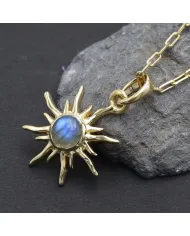 18K Gold Plated Labradorite Sunburst Pendant in 925 Sterling Silver