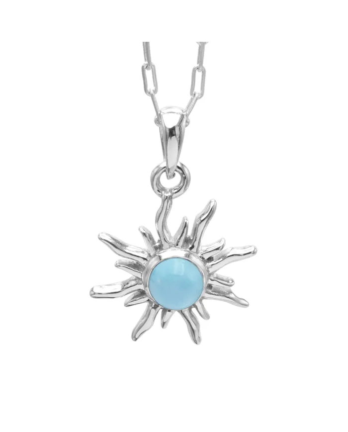 Arizona Turquoise Sunburst Pendant Necklace in 925 Sterling Silver
