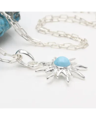 Arizona Turquoise Sunburst Pendant Necklace in 925 Sterling Silver