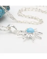Arizona Turquoise Sunburst Pendant Necklace in 925 Sterling Silver