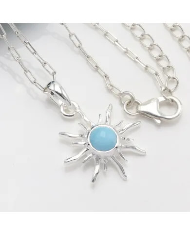 Arizona Turquoise Sunburst Pendant Necklace in 925 Sterling Silver