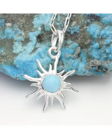 Arizona Turquoise Sunburst Pendant Necklace in 925 Sterling Silver