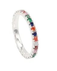 Rainbow Moonstone Eternity Band Ring 925 Sterling Silver Handmade Gift