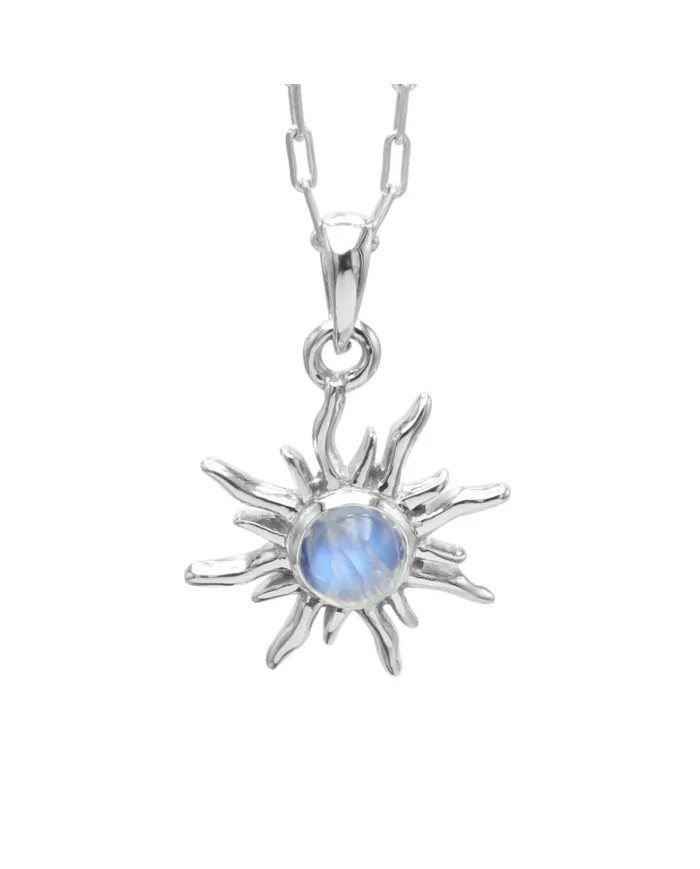 Sunburst Moonstone Pendant – 925 Sterling Silver Minimalist Necklace