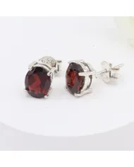 Garnet Stud Earrings - 925 Sterling Silver Minimalist Jewelry