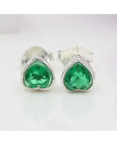925 Sterling Silver Emerald Heart Stud Earrings for Women and Men