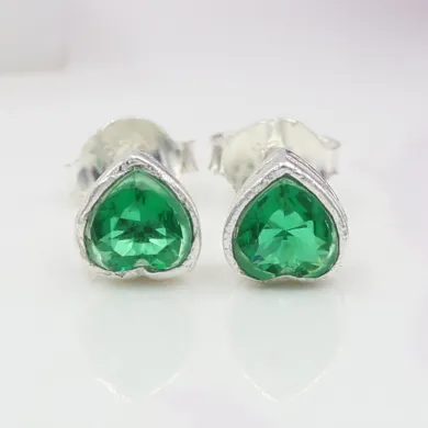 925 Sterling Silver Emerald Heart Stud Earrings for Women and Men