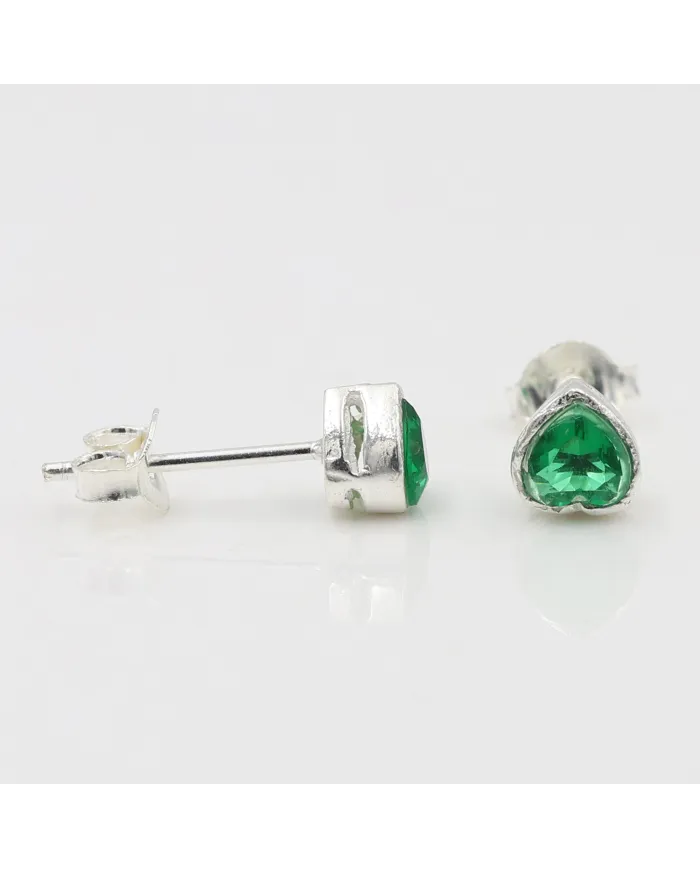 925 Sterling Silver Emerald Heart Stud Earrings for Women and Men