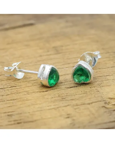 925 Sterling Silver Emerald Heart Stud Earrings for Women and Men