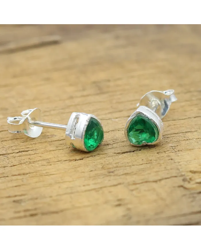 925 Sterling Silver Emerald Heart Stud Earrings for Women and Men