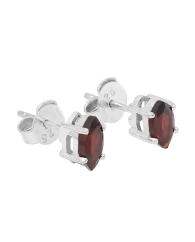 Garnet Stud Earrings 925 Sterling Silver - Handmade Minimalist Jewelry