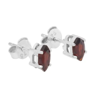 Garnet Stud Earrings 925 Sterling Silver - Handmade Minimalist Jewelry