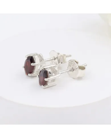 Garnet Stud Earrings 925 Sterling Silver - Handmade Minimalist Jewelry