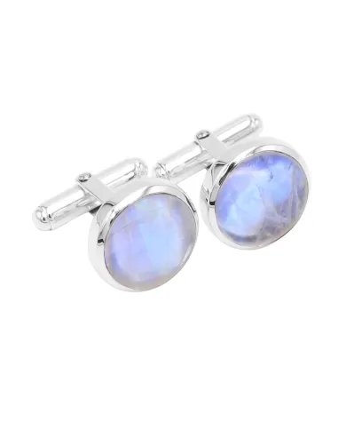 Natural Moonstone Cufflinks – Luxury Sterling Silver Elegance for Men