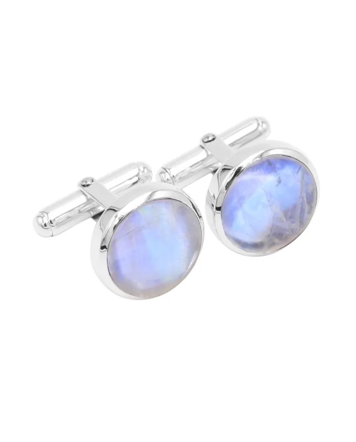 Natural Moonstone Cufflinks – Luxury Sterling Silver Elegance for Men