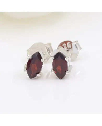 Garnet Stud Earrings 925 Sterling Silver - Handmade Minimalist Jewelry