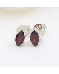 Garnet Stud Earrings 925 Sterling Silver - Handmade Minimalist Jewelry