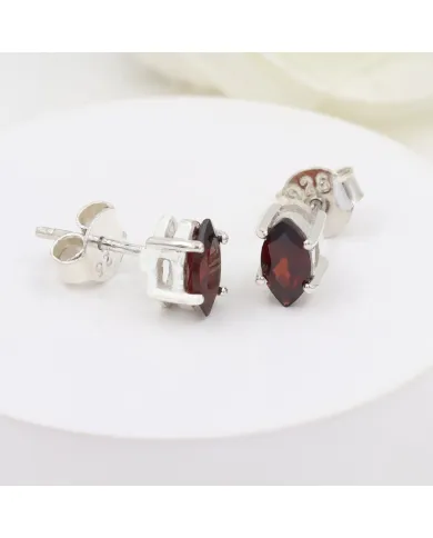Garnet Stud Earrings 925 Sterling Silver - Handmade Minimalist Jewelry