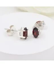 Garnet Stud Earrings 925 Sterling Silver - Handmade Minimalist Jewelry