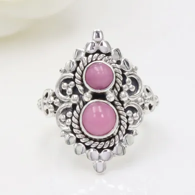 Pink Opal Ring – 925 Sterling Silver Handmade Dainty Bohemian Jewelry