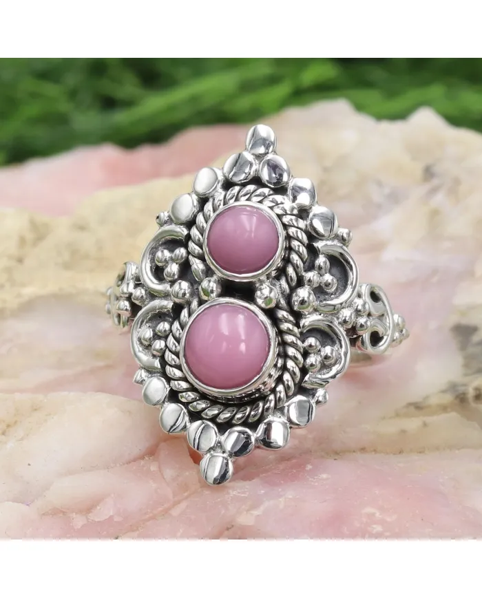 Pink Opal Ring – 925 Sterling Silver Handmade Dainty Bohemian Jewelry