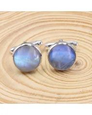 Natural Moonstone Cufflinks – Luxury Sterling Silver Elegance for Men