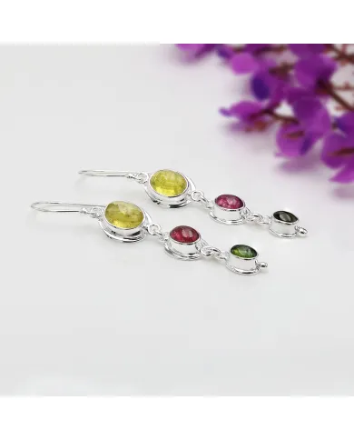 Tourmaline Dangle Earrings in 925 Sterling Silver – Handmade Jewelry
