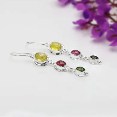 Tourmaline Dangle Earrings in 925 Sterling Silver – Handmade Jewelry