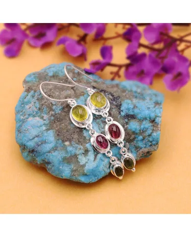 Tourmaline Dangle Earrings in 925 Sterling Silver – Handmade Jewelry