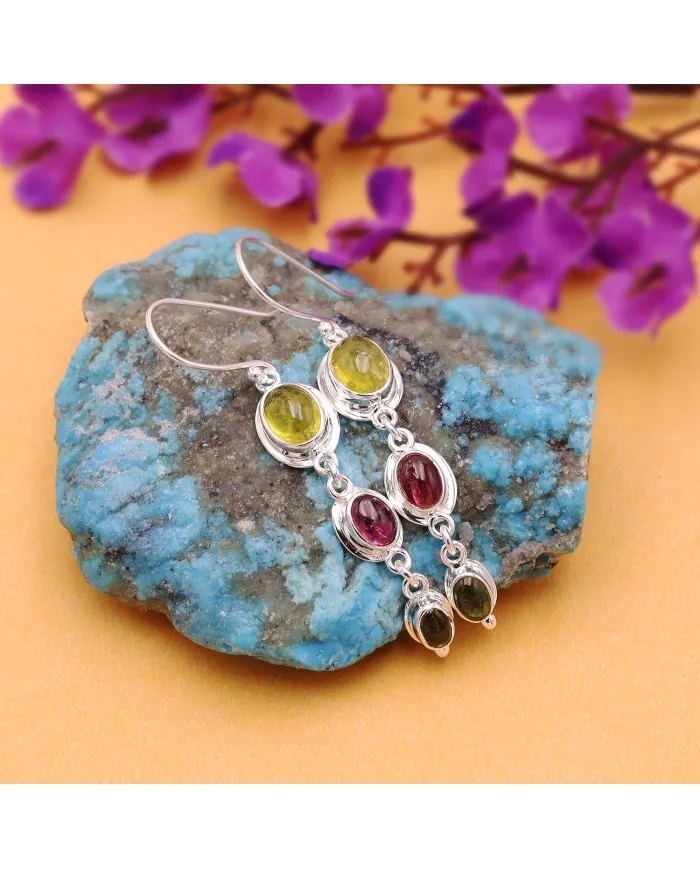 Tourmaline Dangle Earrings in 925 Sterling Silver – Handmade Jewelry