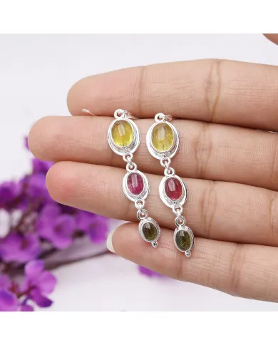 Tourmaline Dangle Earrings in 925 Sterling Silver – Handmade Jewelry
