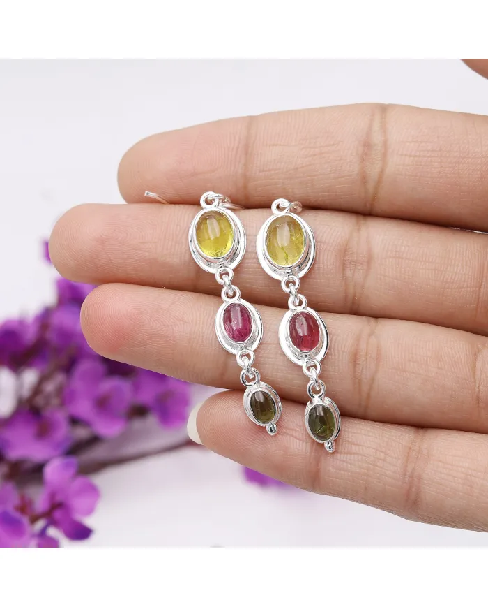 Tourmaline Dangle Earrings in 925 Sterling Silver – Handmade Jewelry