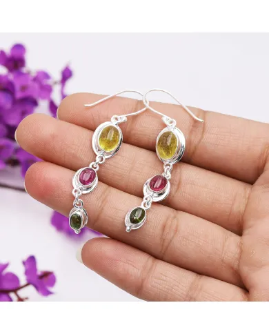 Tourmaline Dangle Earrings in 925 Sterling Silver – Handmade Jewelry