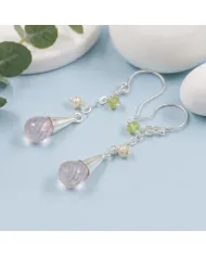 925 Sterling Silver Rose Quartz, Pearl & Peridot Drop Earrings for Her
