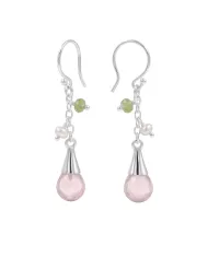 925 Sterling Silver Rose Quartz, Pearl & Peridot Drop Earrings for Her