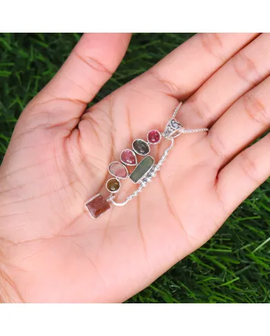 Multi Tourmaline Pendant 925 Sterling Silver Handmade Gemstone Jewelry
