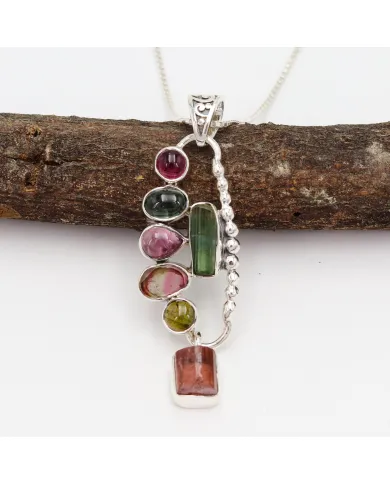 Multi Tourmaline Pendant 925 Sterling Silver Handmade Gemstone Jewelry