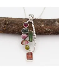 Multi Tourmaline Pendant 925 Sterling Silver Handmade Gemstone Jewelry