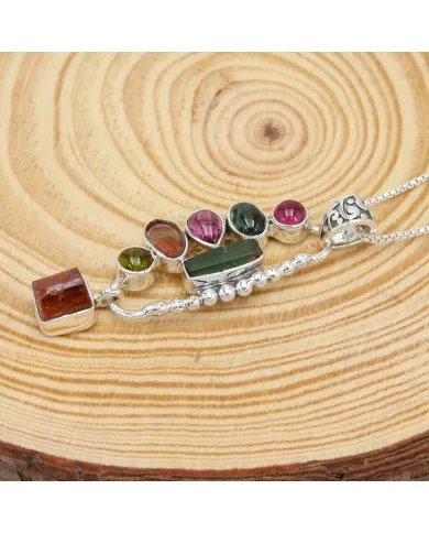 Multi Tourmaline Pendant 925 Sterling Silver Handmade Gemstone Jewelry