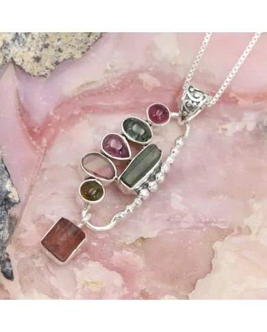 Multi Tourmaline Pendant 925 Sterling Silver Handmade Gemstone Jewelry