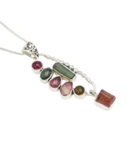 Multi Tourmaline Pendant 925 Sterling Silver Handmade Gemstone Jewelry