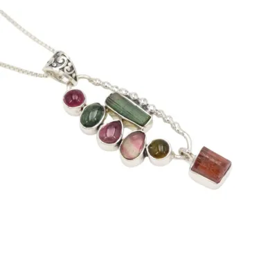 Multi Tourmaline Pendant 925 Sterling Silver Handmade Gemstone Jewelry