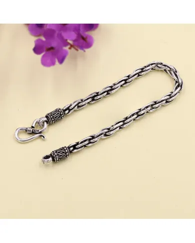 925 Sterling Silver Byzantine Chain Bracelet Handmade Oxidised Jewelry