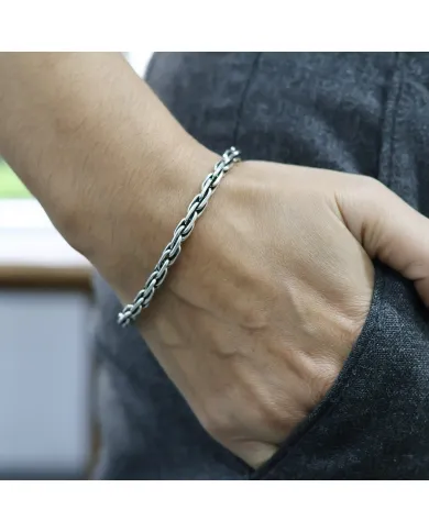 925 Sterling Silver Byzantine Chain Bracelet Handmade Oxidised Jewelry
