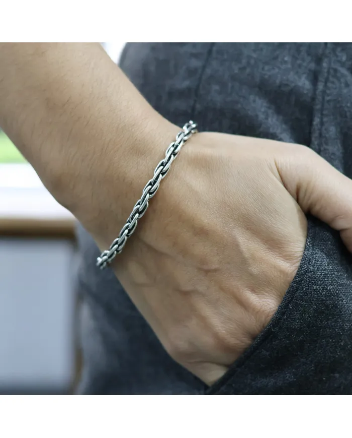 925 Sterling Silver Byzantine Chain Bracelet Handmade Oxidised Jewelry