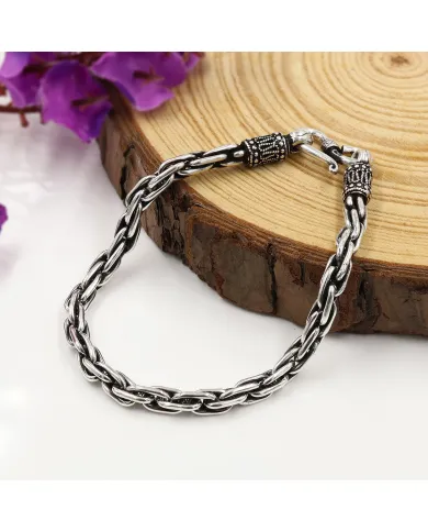 925 Sterling Silver Byzantine Chain Bracelet Handmade Oxidised Jewelry