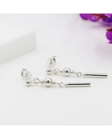 925 Sterling Silver Ball & Bar Dangle Earring Lightweight Jewelry