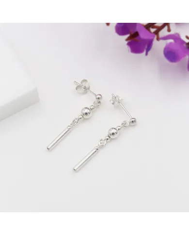 925 Sterling Silver Ball & Bar Dangle Earring Lightweight Jewelry