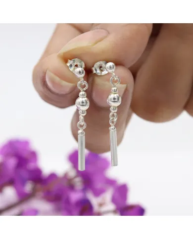 925 Sterling Silver Ball & Bar Dangle Earring Lightweight Jewelry