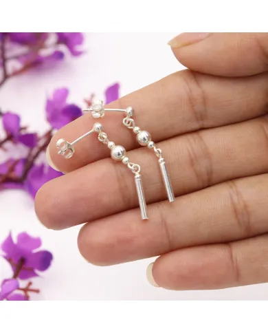 925 Sterling Silver Ball & Bar Dangle Earring Lightweight Jewelry